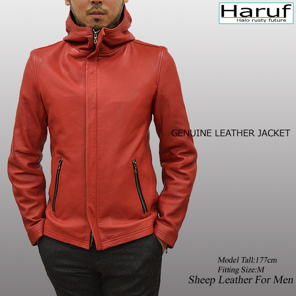 本革 レザージャケット フード レッド 赤 メンズ FD1RED