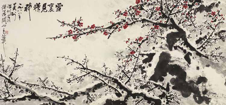 関山月 梅花 掛け軸 四尺 中国絵画 書画 手描き 花鳥図 梅花図