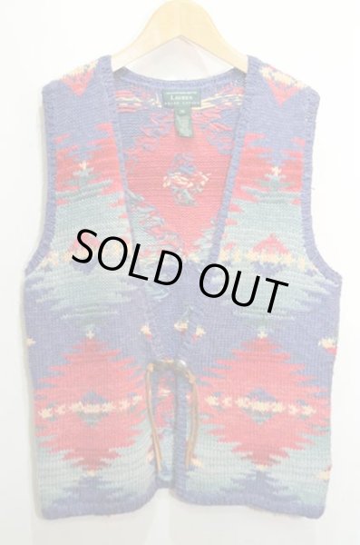 90's LAUREN RALPH LAUREN ネイティブ柄 ニットベスト “EXCLUSIVE HAND