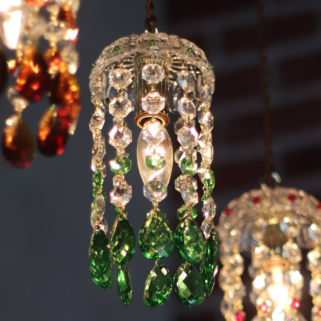 ヴィンテージミニシャンデリアプリズムペンダントライト【グリーン