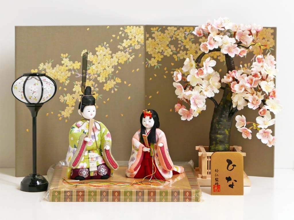 パステルカラーの木目込み人形金彩桜雛人形立ち雛飾りの通販～選ばれる