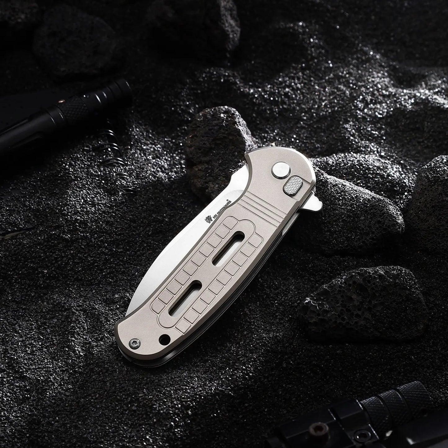 ROCK SAPPHIRE 14C28N Titanium | EDC Button Lock Pocket Knife – HX
