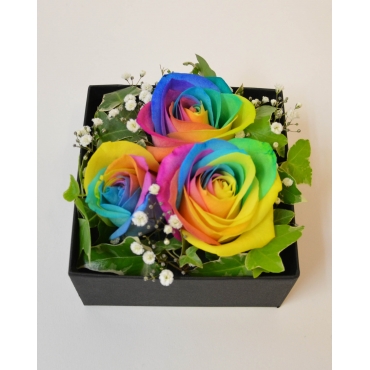 お取り寄せ オリジナルフラワー レインボーローズ フラワーボックス