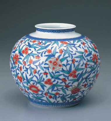 色鍋島草花更紗文花瓶｜色鍋島今右衛門窯｜今右衛門