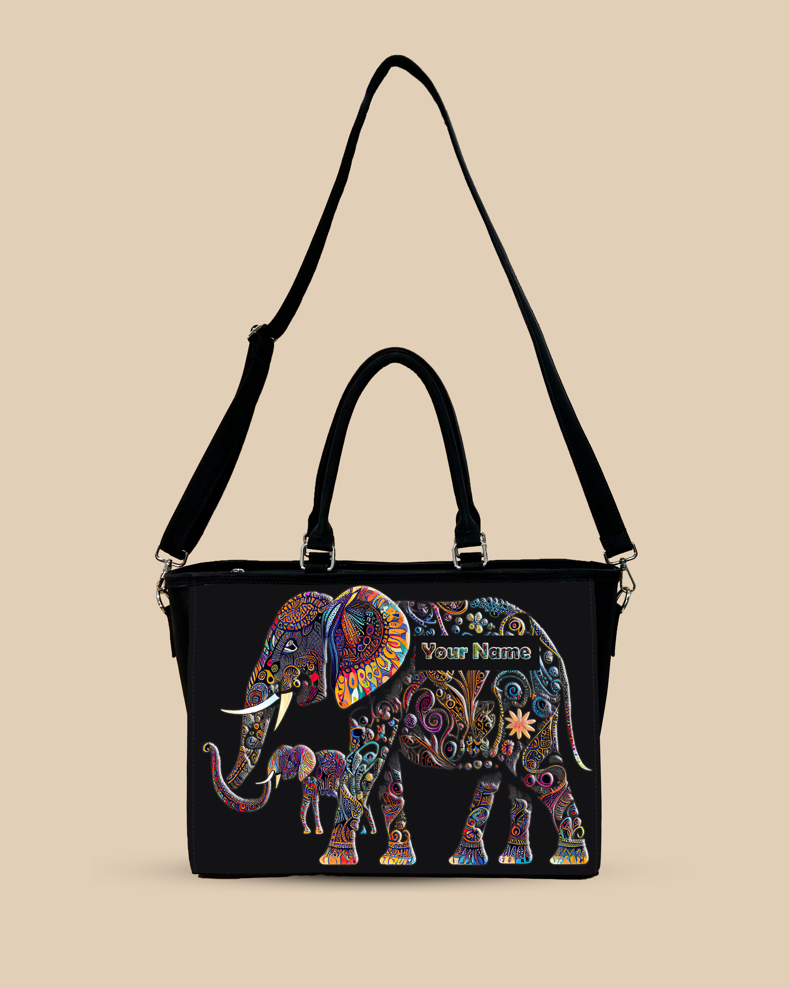 Get Oversized Personalized Tote Bag with Elephant Pattern
