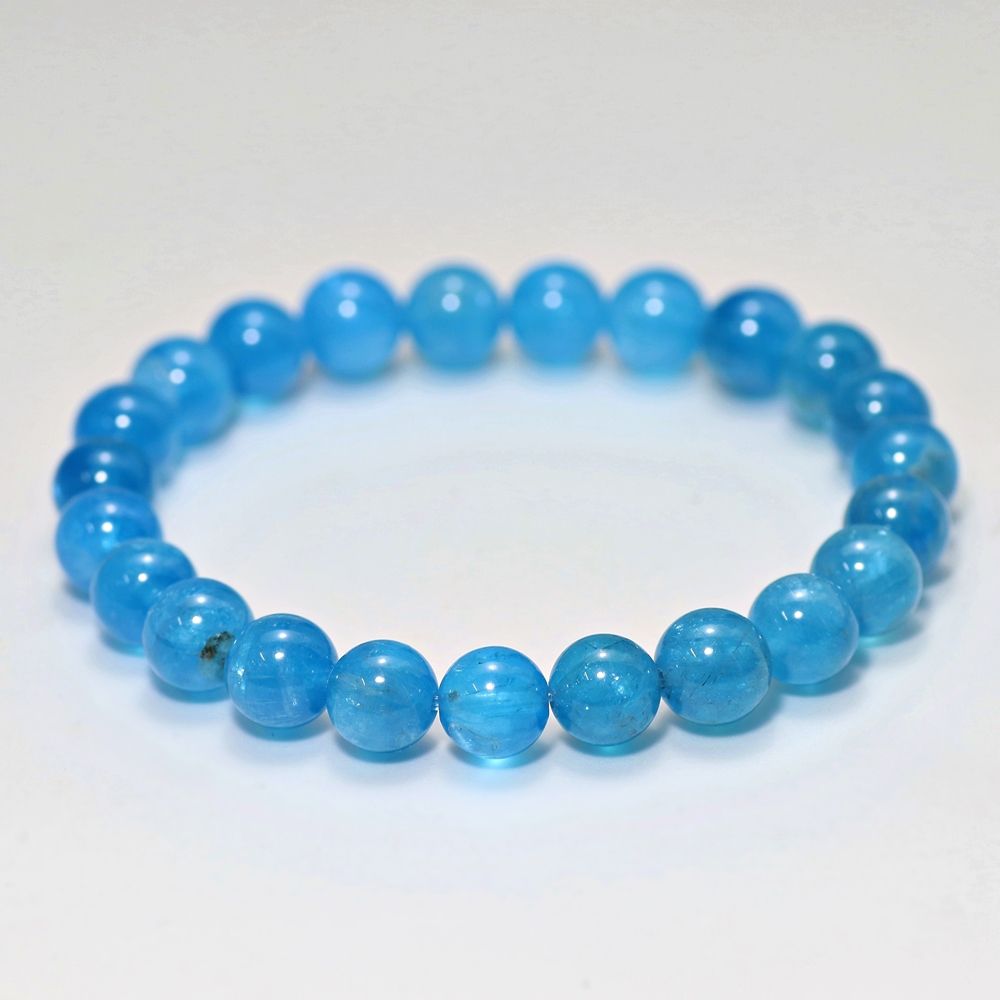 高品質+]マダガスカル産ネオンブルーアパタイトブレスレット（約8mm玉