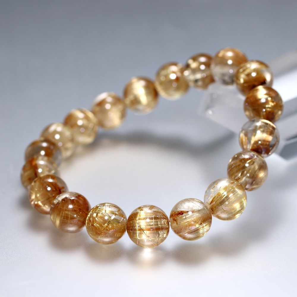 高品質++]タイチンゴールドルチルクォーツブレスレット（約10mm玉