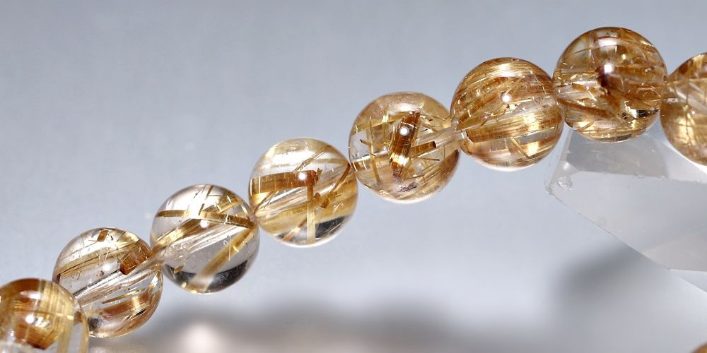 高品質++]タイチンゴールドルチルクォーツブレスレット（約11mm玉