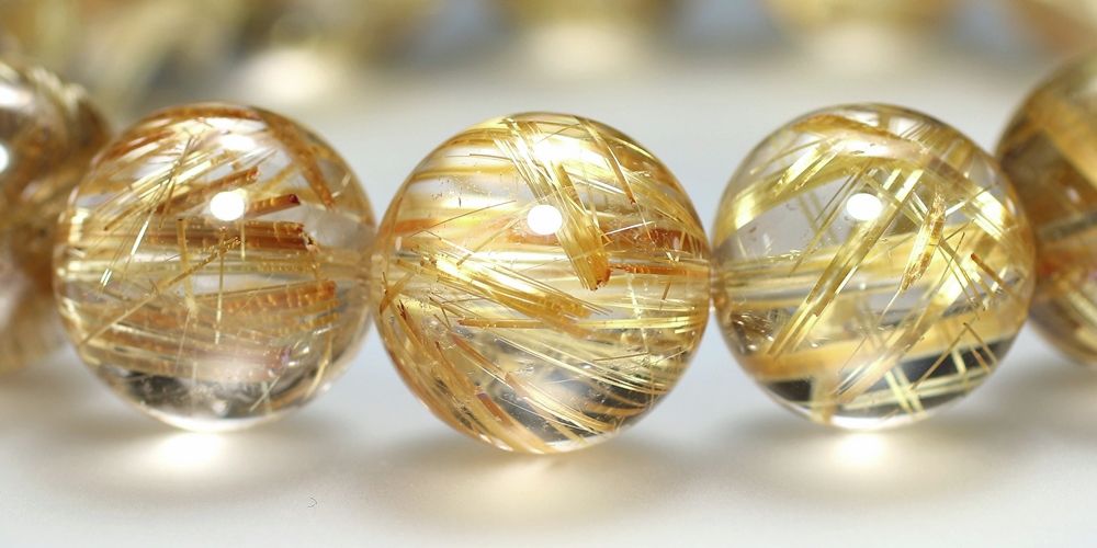 トップクォリティ]ゴールドルチルクォーツブレスレット（約14.5mm玉