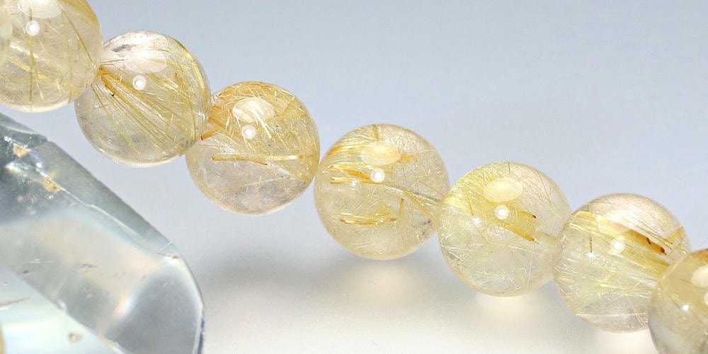 高品質]ゴールドルチルクォーツブレスレット（約11mm玉） - 埼玉県吉川