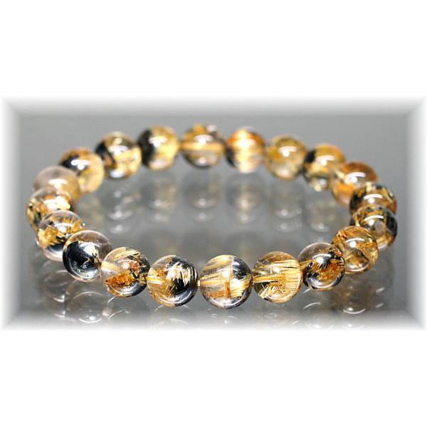 最高品質]太陽放射タイチンルチルクォーツブレスレット（約10mm玉