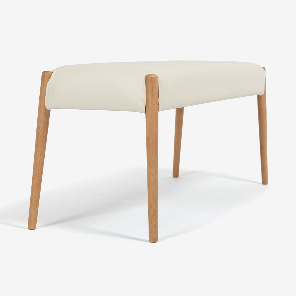 ベンチ「ユノ3A」幅110cm ホワイトオーク色 座面PVCアイボリー 布