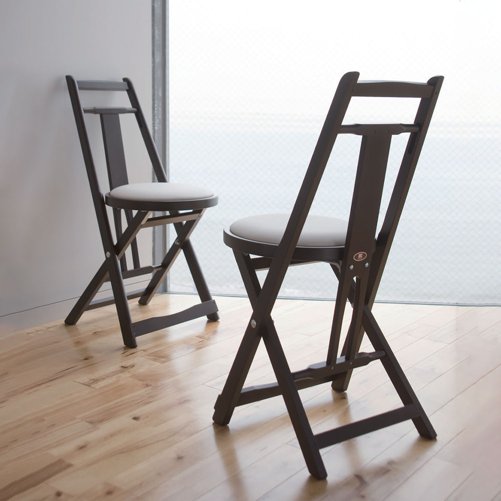 秋田木工 折りたたみ椅子「KC-1」木部ブナ材ダークブラウン色 座PVC