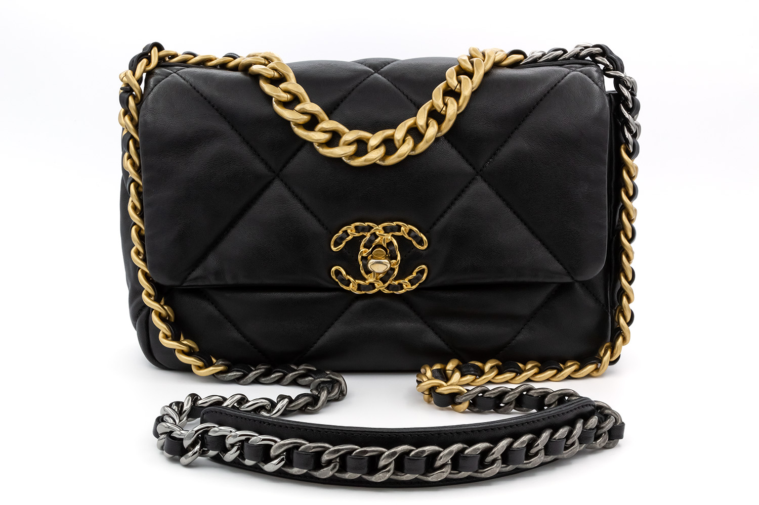 Chanel 19 Handbag Medium Black Quilted Lambskin Leather Crossbody