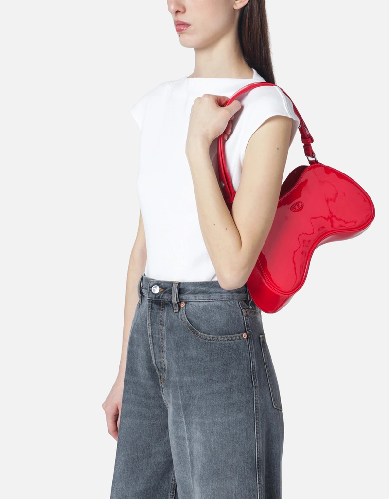Diesel Double-D patent leather shoulder bag in red (All New In