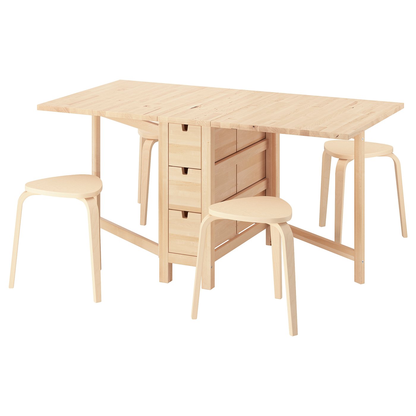 NORDEN / KYRRE table and 4 stools, birch/birch, 26/89/152 cm (101