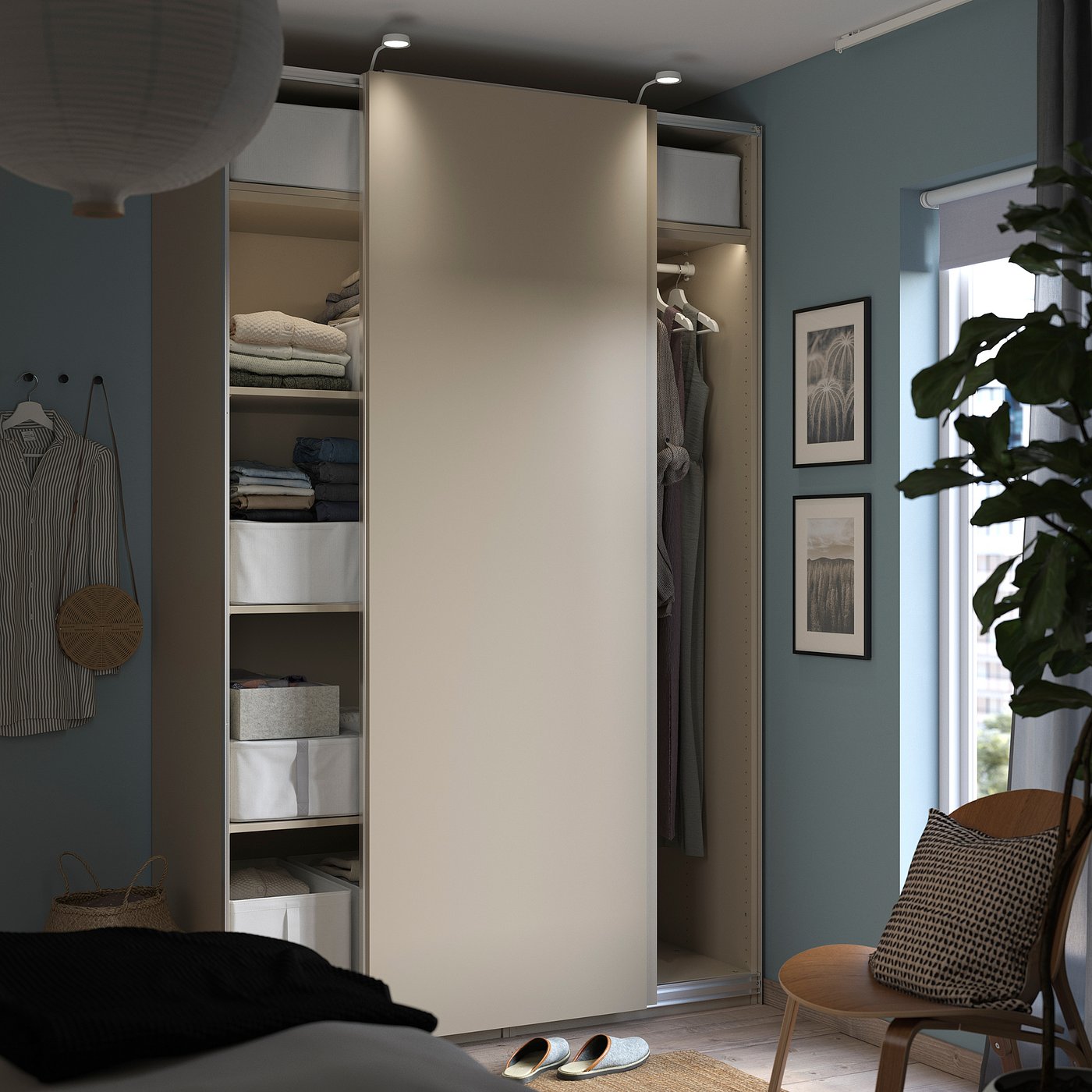 PAX / HASVIK wardrobe with sliding doors, grey-beige/grey-beige