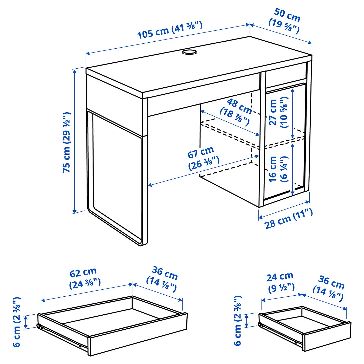 MICKE ミッケ デスク, ホワイト, 105x50 cm - IKEA