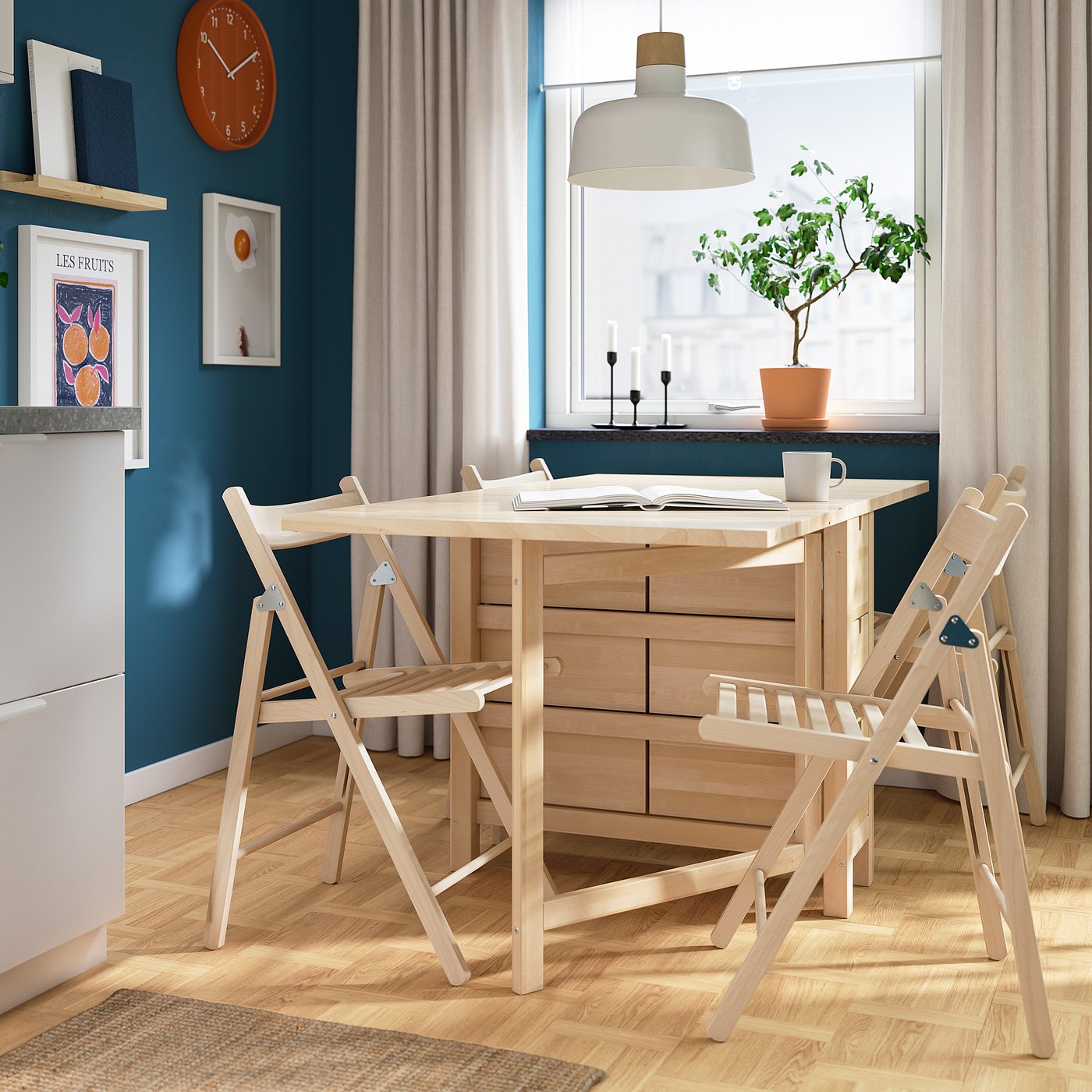 NORDEN / FRÖSVI table and 4 chairs, birch/beech, 101/4/35/597/8