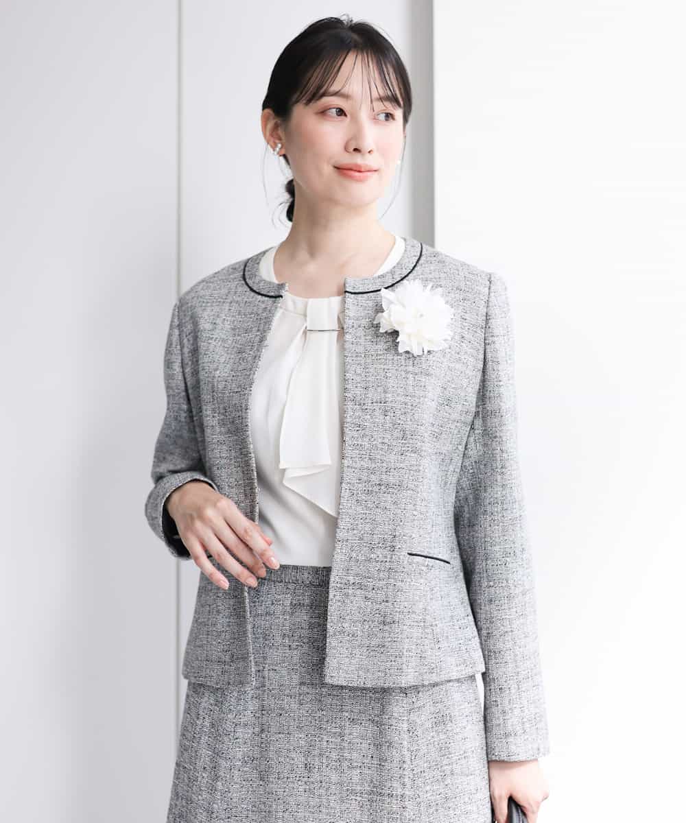 ノーカラーラメツイードジャケット/セットアップ対応/洗える(ノー