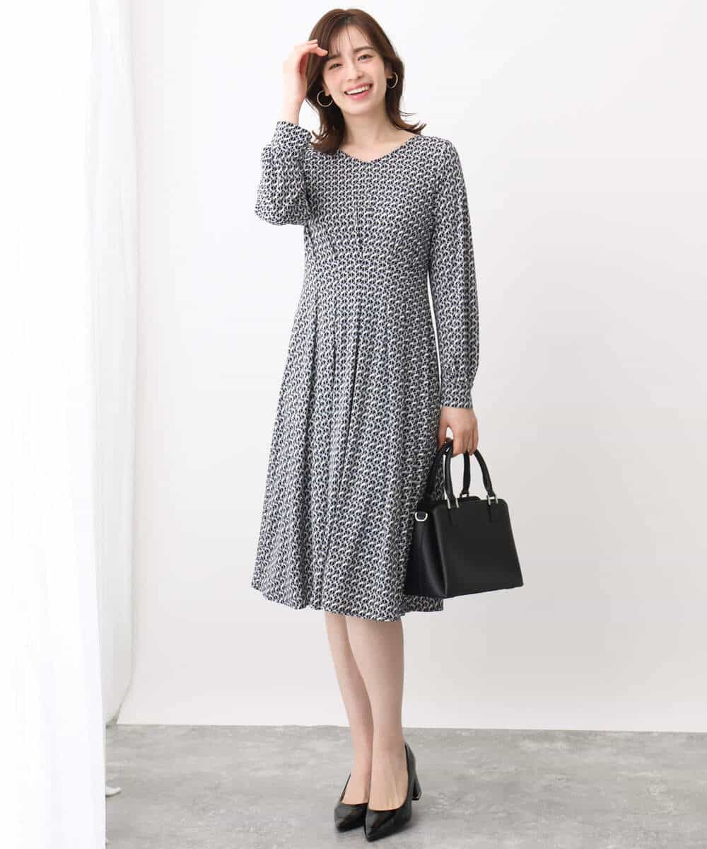 ジオメトリックプリントジャージワンピース/洗える/WEB限定サイズあり
