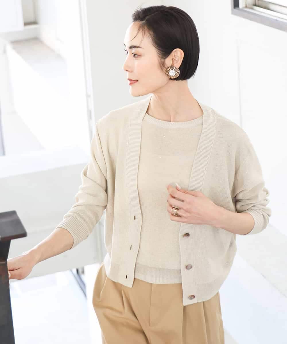 アンサンブル対応]スパンコールVネックカーディガン(カーディガン