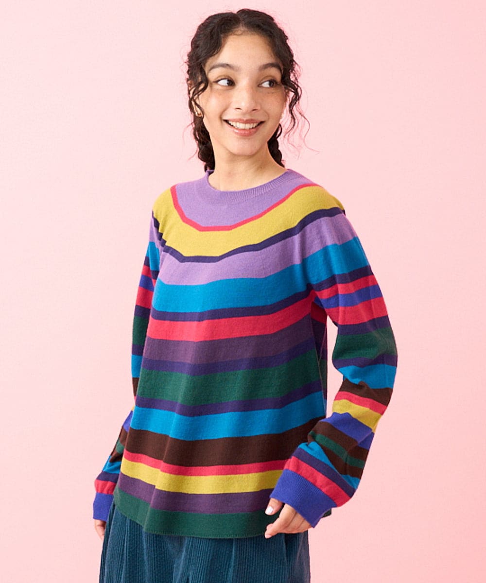 日本製】ホールガーメント マルチボーダーニットプルオーバー(ニット