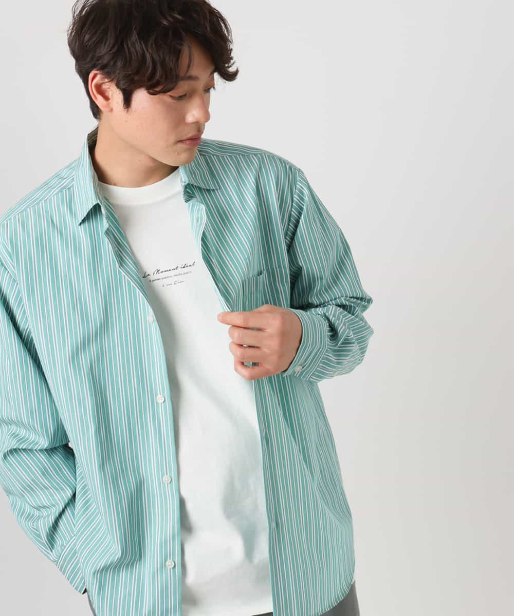 イージーケア】カラーストライプワイドシルエットシャツ(ブラウス