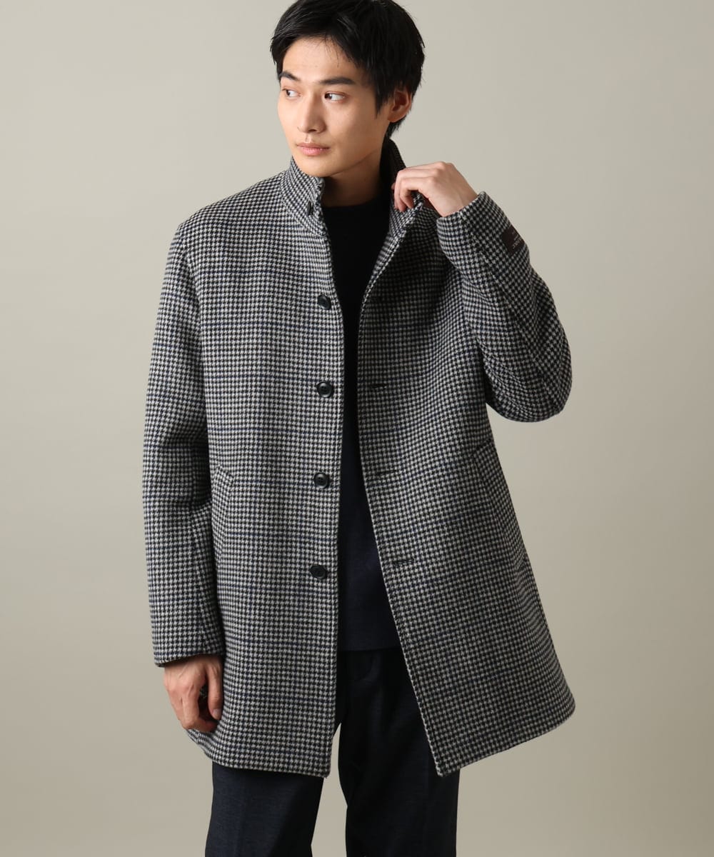 ON/OFF兼用】ウールライトビーバーチェック柄スタンドカラーコート