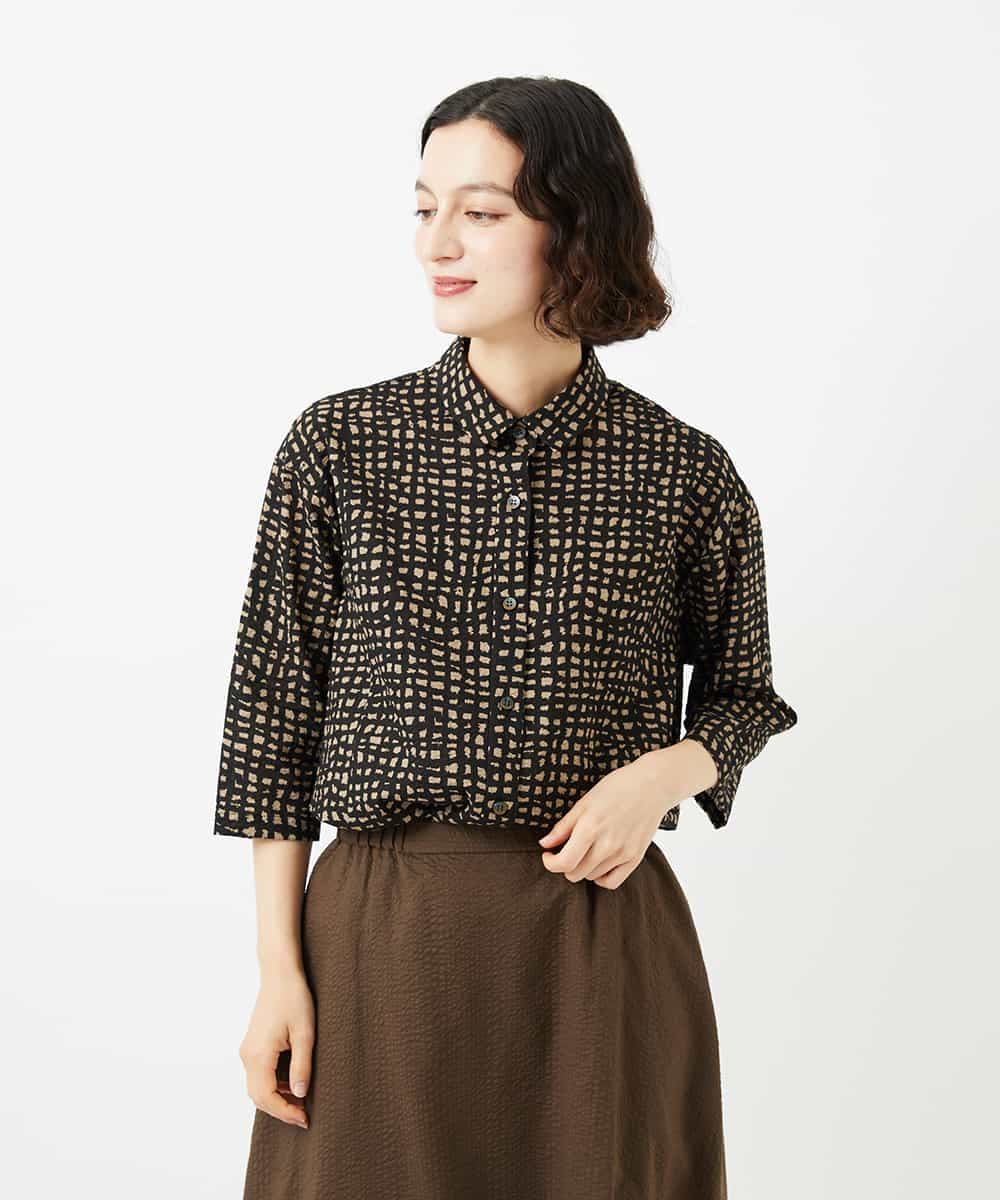日本製]ミラクルウェーブブロックプリントブラウス(ブラウス・シャツ