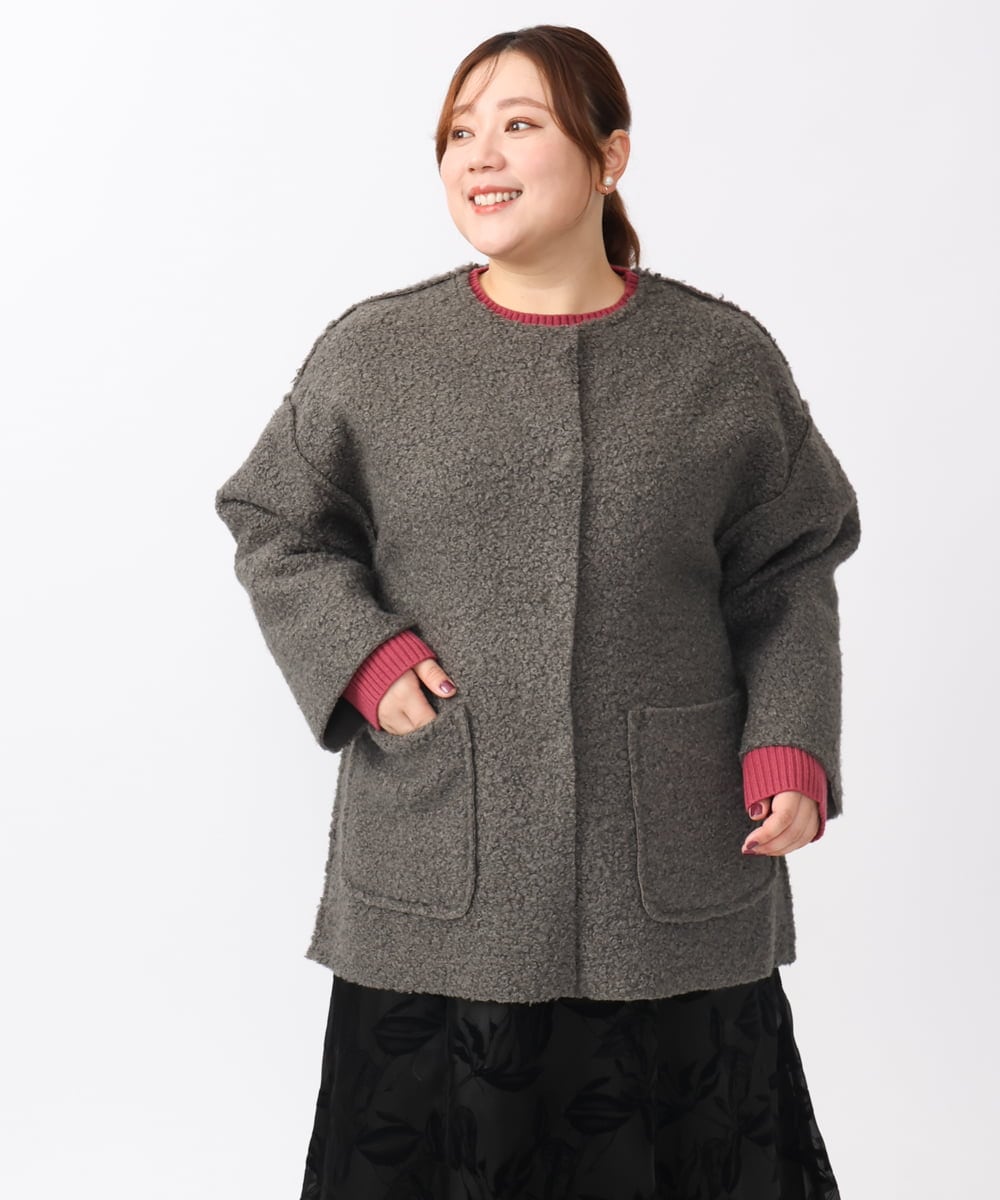 大きいサイズ】ループブークレリバーシブルコート(ノーカラーコート