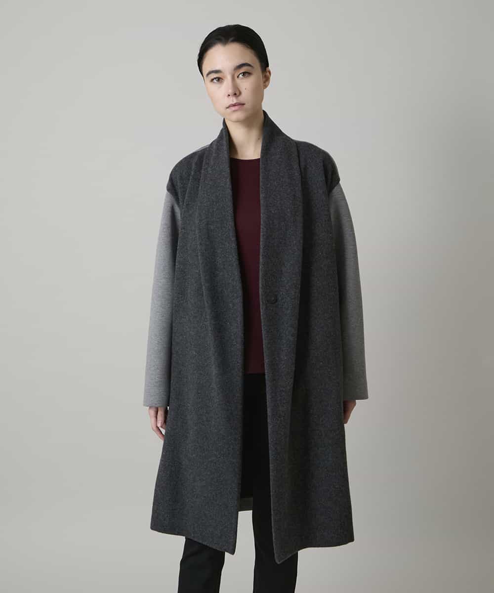 ウールジョイントコクーンシルエットコート/日本製(ノーカラーコート