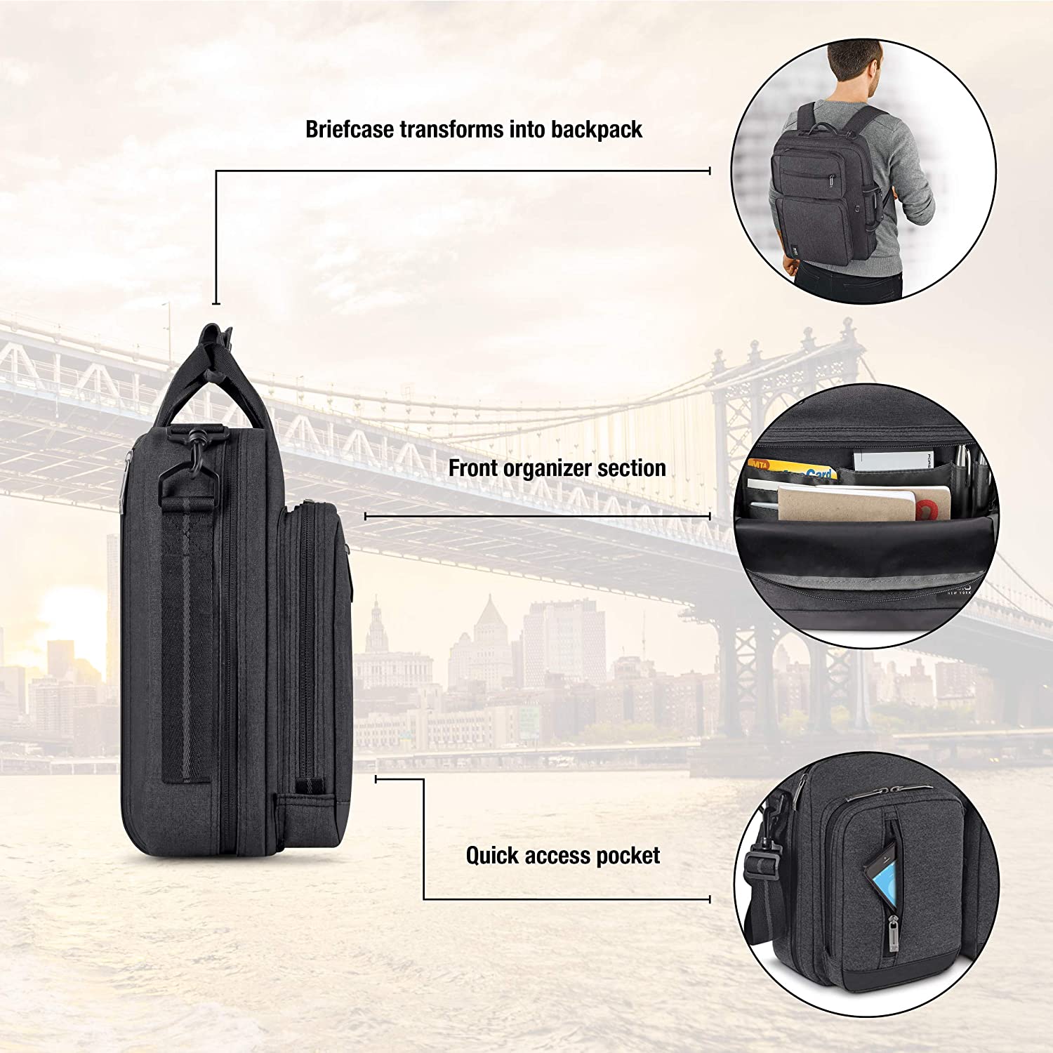 Solo New York Duane Hybrid Briefcase Backpack - Black – Irv's Luggage