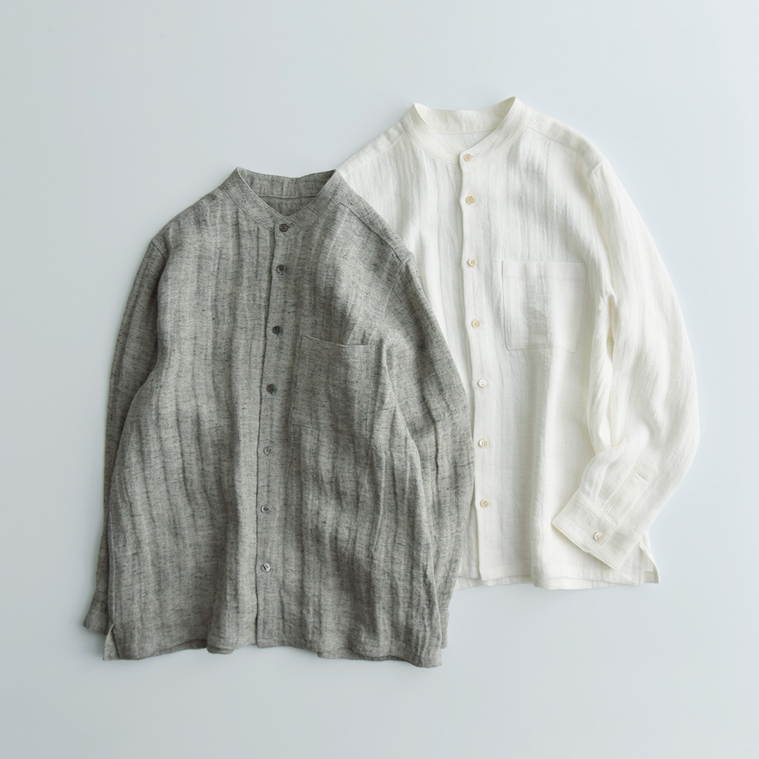 atelier naruse アトリエナルセ リネンツイード バンドカラー シャツ
