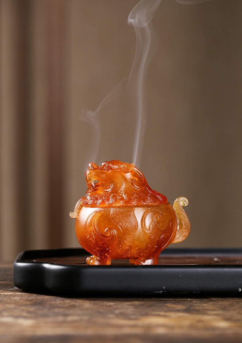 狻猊 さんげい 神獣 香炉 お香・線香立て 瑠璃 霊獣 彫り物 手作り 香