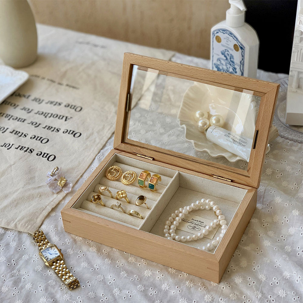 ジュエリーボックス アクセサリーケース 大容量 1段 木製 ブナ材