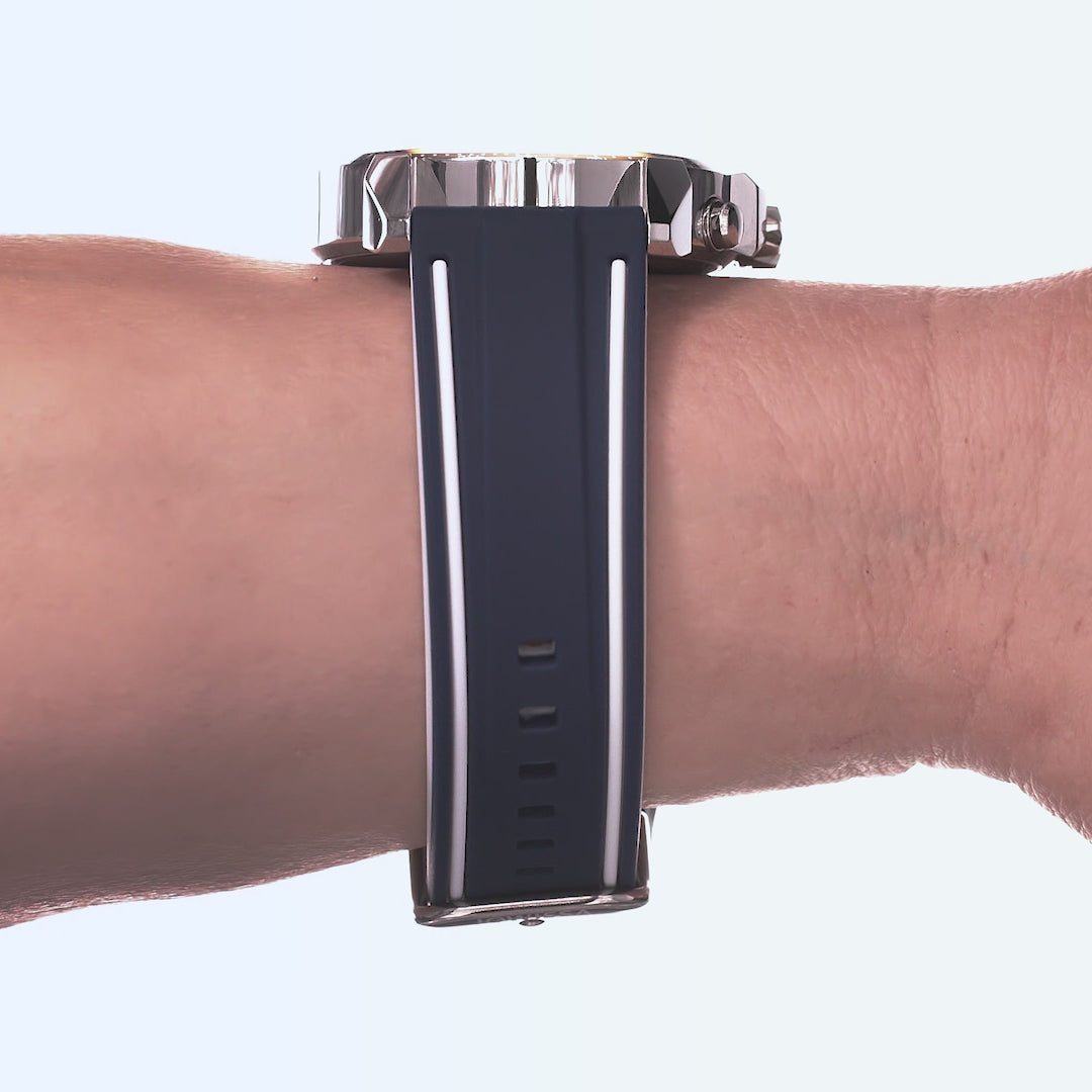 LeWy 9 Blue Chronograph Sapphire Crystal Watch Tachymeter Silicone