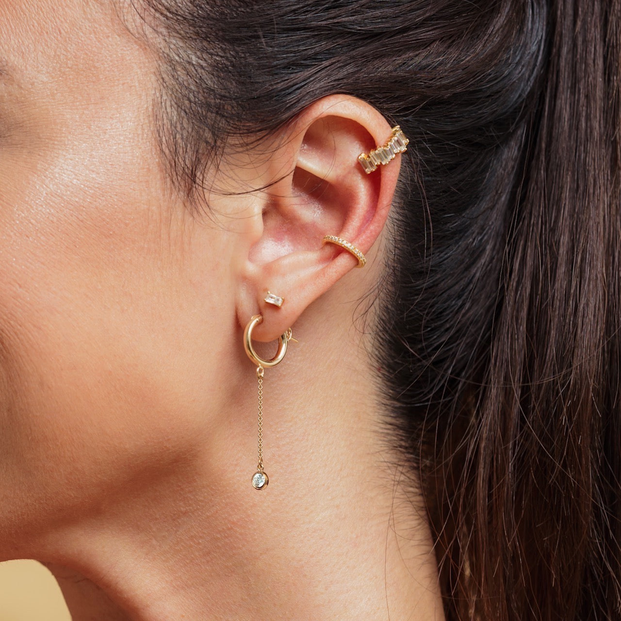 Hoop Bezel Chain Earrings – J&CO Jewellery