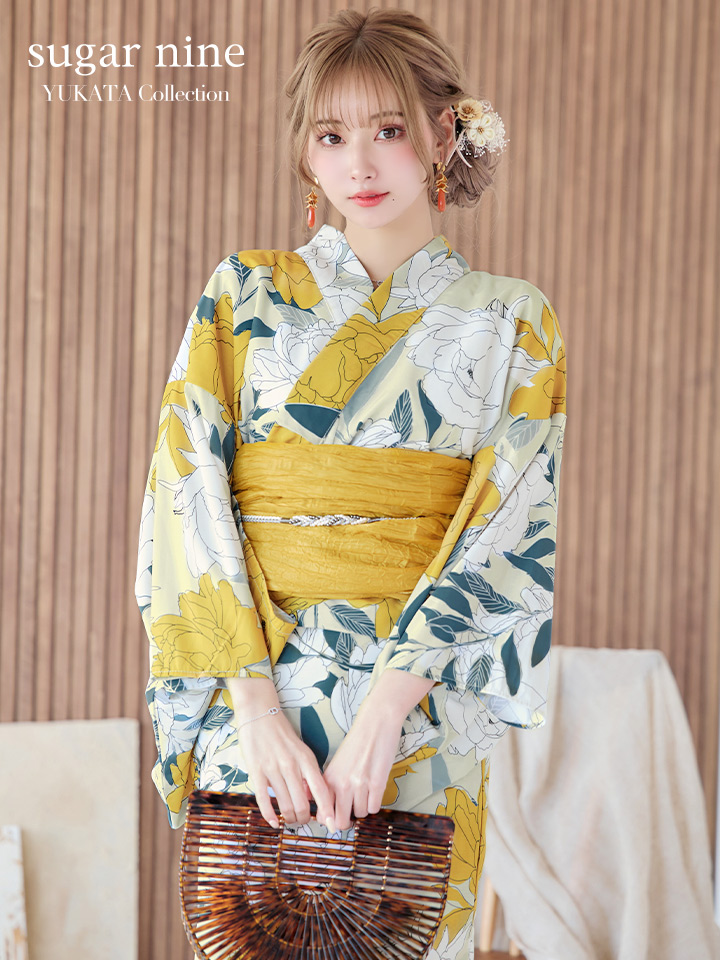 即日発送】レトロモダン牡丹浴衣【浴衣3点セット 浴衣/帯/下駄】[OF04