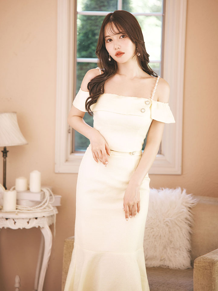 SALE!ラメツイードオフショルドレス/フレア/ビジューセットアップ/2