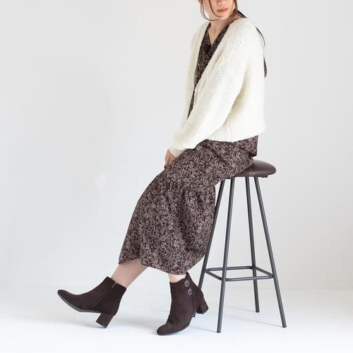 パールトリミングダブルボタンショートブーツ(S ダークブラウン