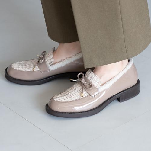 マテリアルコンビインナーファーローファー(M ベージュエナメル