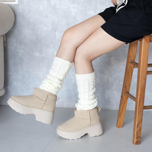 厚底チャンキーヒールムートンブーツ(S ベージュ): ブーツ | ジェリー