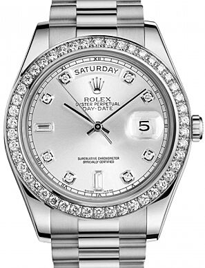Rolex Day-Date II 218349-SLVDDP 41mm Silver Diamond Bezel White