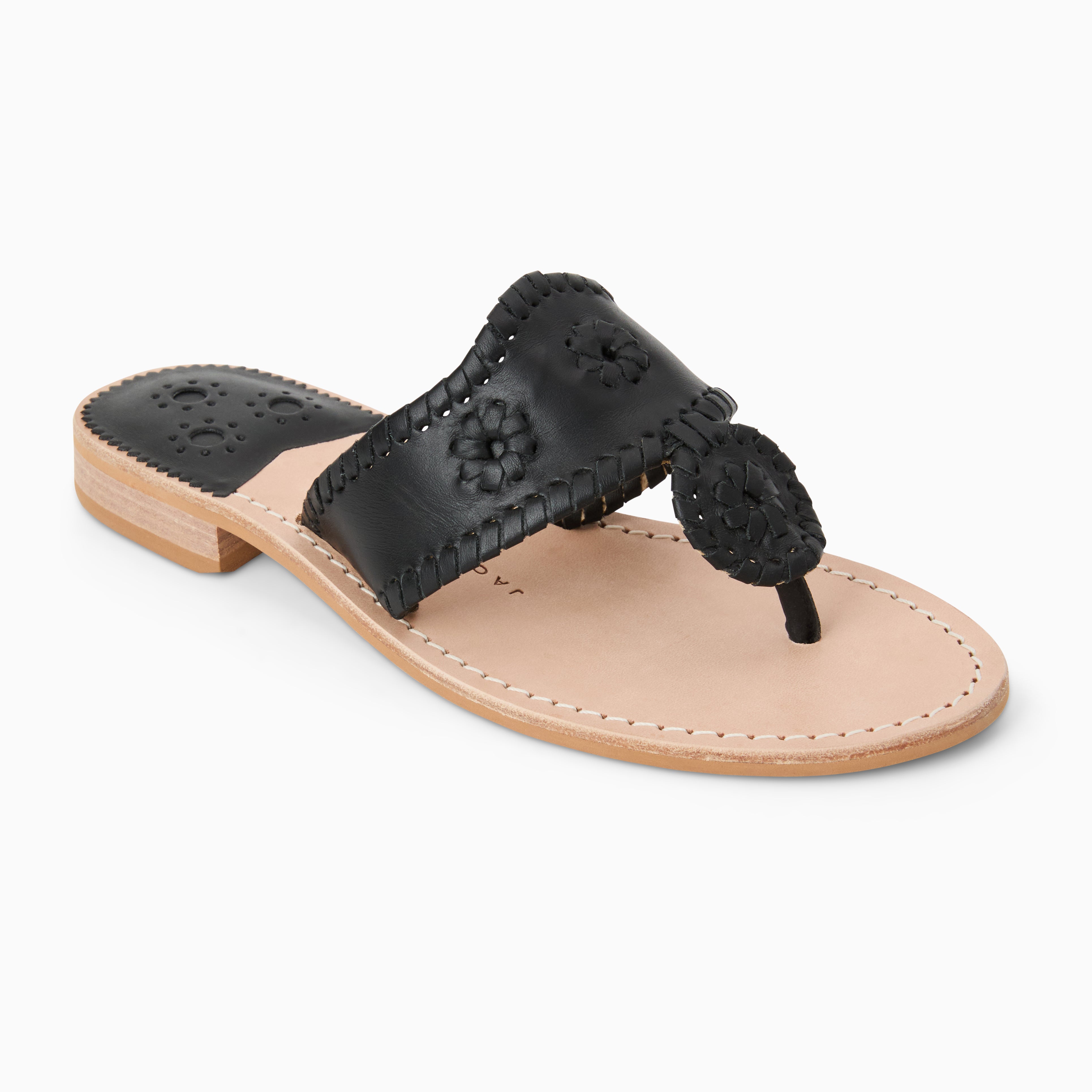 Jack Rogers Jacks Flat Sandal Wide in Black– Wide Fit Metallic
