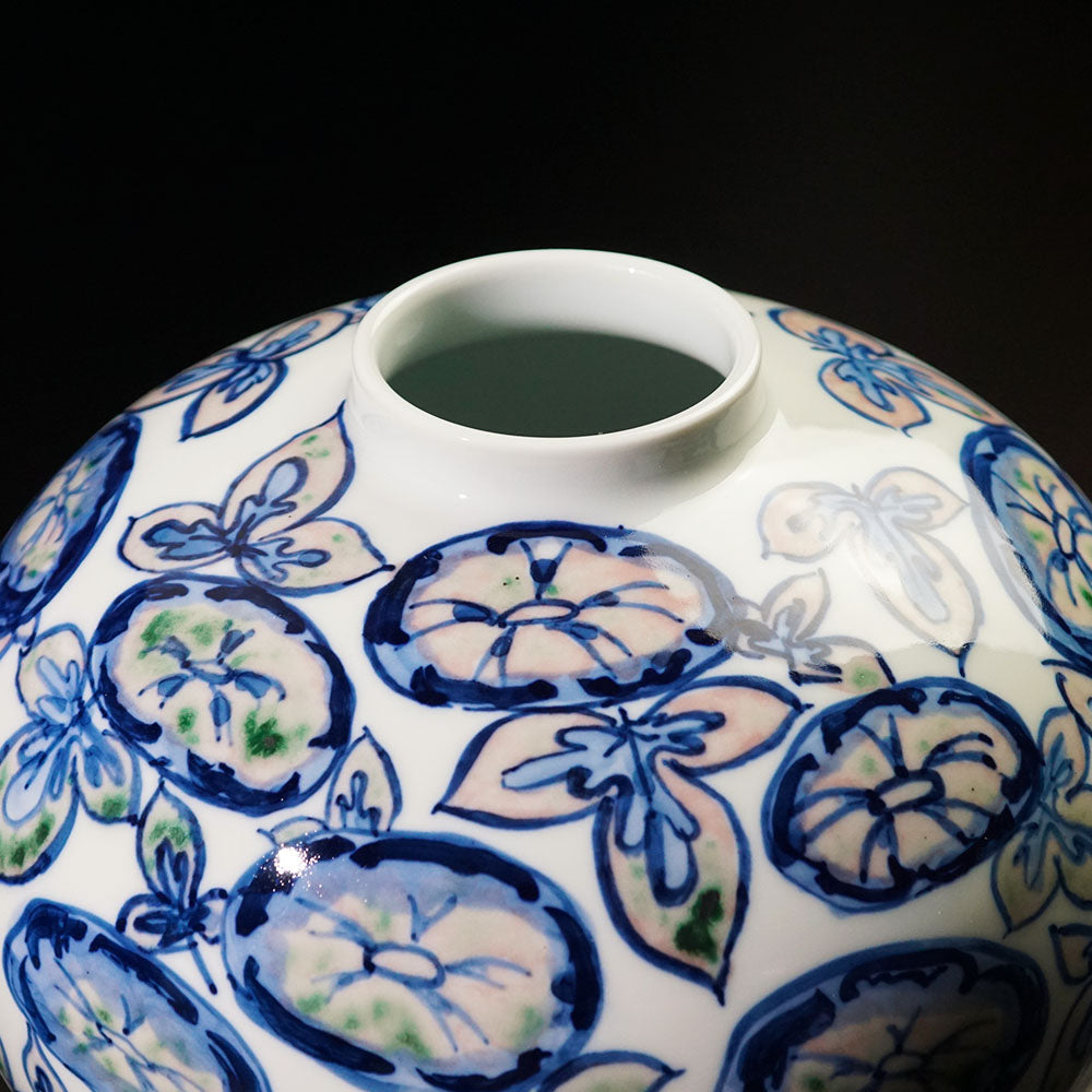 有田焼】釉裏紅朝顔紋花瓶 (初代真右衛門作)