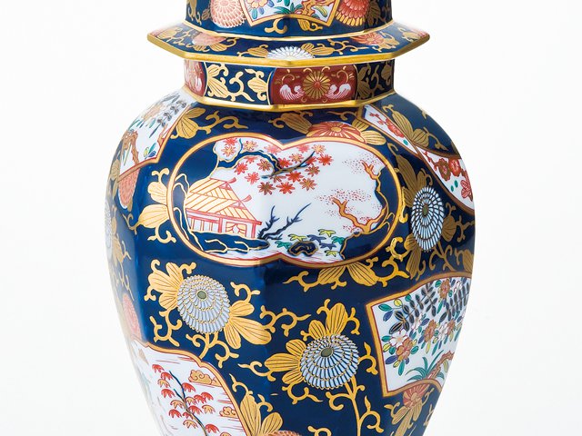 有田焼】蓋付壺 染錦金彩琳派図