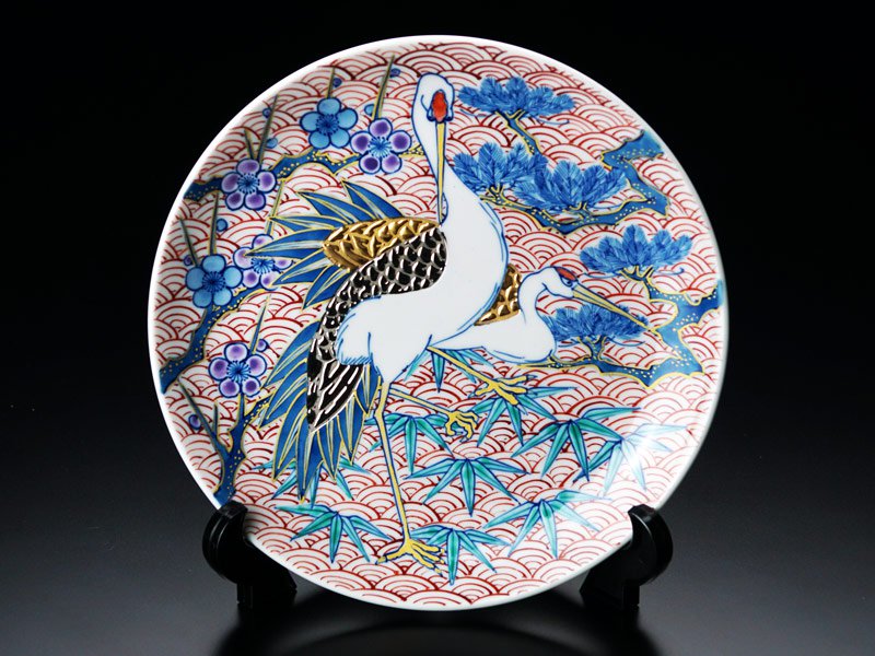 有田焼】飾り絵皿 染錦金彩・白金彩松竹梅鶴図 - JTOPIA