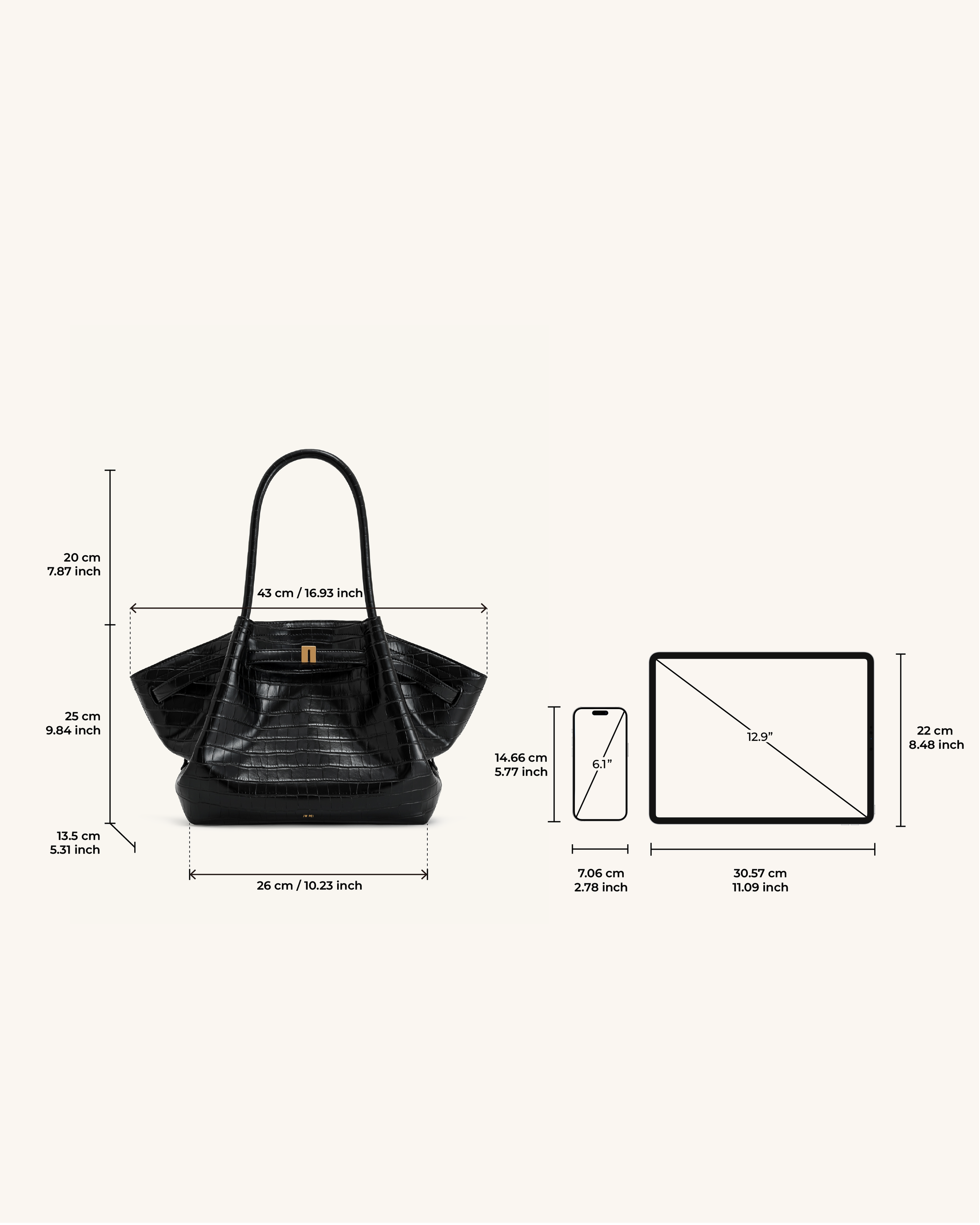 Hana Medium Tote Bag - Black Croc | JW PEI