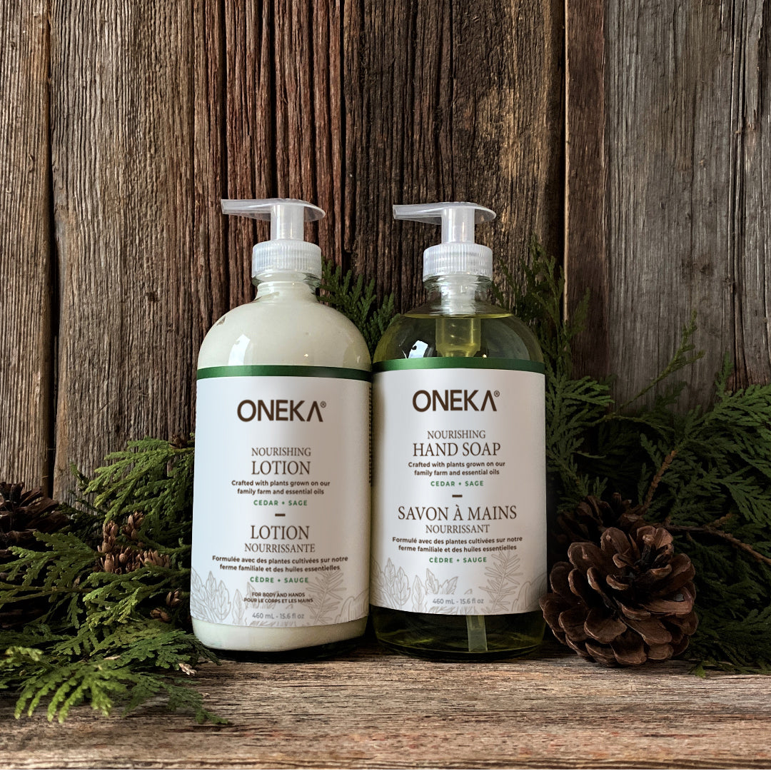 Cedar & Sage Nourishing Lotion and Hand Soap Duo - onekaelements